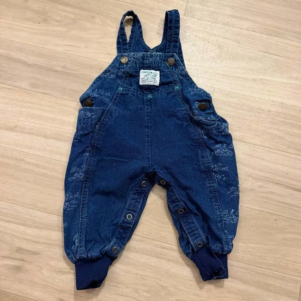 vintage oshkosh b’gosh vestbak denim overalls 18m sailboat nautical usa made